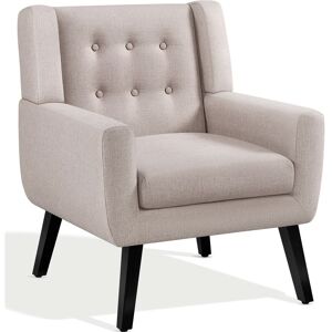 Accent Chair Button Tufted Armchair with Solid Wood Legs,Thick Removable Seat Cushion, Beige - Yaheetech