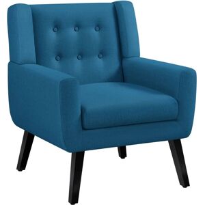 Accent Chair Button Tufted Armchair with Solid Wood Legs,Thick Removable Seat Cushion, Navy Blue - Yaheetech