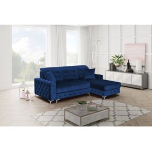 SLIDING WARDROBES 4U Alguno Plush Velvet Small/Large Ottoman Storage Sofa Bed (Blue - SmallRight)