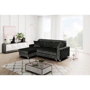 SLIDING WARDROBES 4U Alguno Plush Velvet Small/Large Ottoman Storage Sofa Bed (Black - SmallLeft)