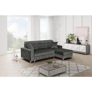 SLIDING WARDROBES 4U Alguno Plush Velvet Small/Large Ottoman Storage Sofa Bed (Grey - SmallRight)