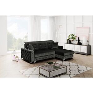 SLIDING WARDROBES 4U Alguno Plush Velvet Small/Large Ottoman Storage Sofa Bed (Black - SmallRight)