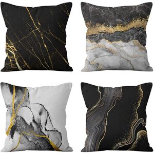 ALWAYSH 18' x 18' Black Marble Gold Decorative Cushion Covers, Gold Decorative Pillowcases Sofa Cushion Covers Home Decor Pillowcase Set of 4 - multicolour