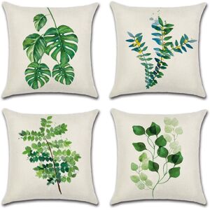 ALWAYSH 4 Pack 18x18 Cushion Covers, Square Decorative Cushion Covers for Outdoor Garden, Living Room, Sofa, Farmhouse, Pillow Case Only (Green Leaves)