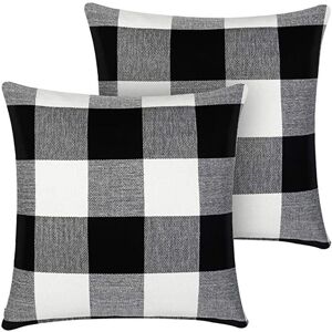 Alwaysh - Set of 2 Buffalo Plaid Cushion Covers Farmhouse Outdoor Plaid Square Pillow Case Black and White Polyester Cushion Cover for Home Easter