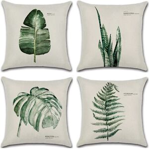 Alwaysh - Set of 4 Decorative Cushion Covers 18' x 18', Green Leaves, Cushion Covers, Perfect for Patio, Garden, Living Room, Couch, Farmhouse Decor.