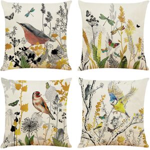 Set of 4pcs Flower Birds Pattern Cushion Cover Decoration Square Pillow Cases for Sofa Living Room Bedroom Office Porch,45x45cm - Alwaysh