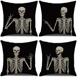 ALWAYSH Skeleton Cushion Covers 18x18, Black Skull Outdoor Pillowcase, Set of 4 Decorative Cushion Covers, Gothic Cushion Cover for Sofa Bed, Car Chair,