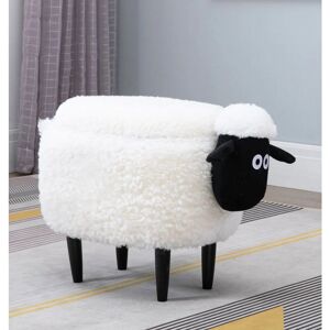 HALLOWOOD FURNITURE Upholstered Sheep Foot Stool for Kids and Adults in White Fabric – Animal Storage Ottoman with Lid for Living Room – Footstool for Lounge - Toy