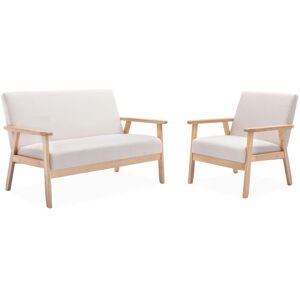 SWEEEK Scandi-style 2-seater sofa and armchair, wood and cream fabric, L114xW69.5xH73cm, Isak - Beige