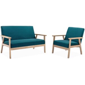 SWEEEK Scandi-style 2-seater sofa and armchair, wood, petrol blue, L114xW69.5xH73cm, Isak - Petrol Blue