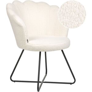 Beliani - Armless Chair Round Seat Metal Frame Shell Back Vintage Design Boucle Upholstery White Lovelock - White