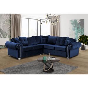 SLIDING WARDROBES 4U Ashwin Plush Velvet Corner Sofa with Back Cushions - Blue