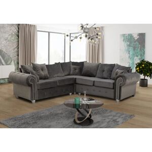 SLIDING WARDROBES 4U Ashwin Plush Velvet Corner Sofa with Back Cushions - Grey