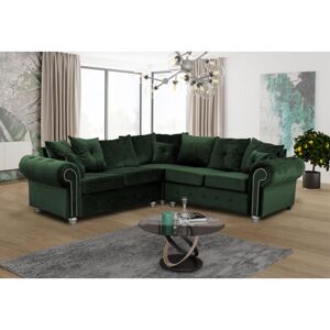 SLIDING WARDROBES 4U Ashwin Plush Velvet Corner Sofa with Back Cushions - Green