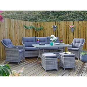 Garden Dining Set 7 Seat Grey Rattan Furniture Sofa Armchairs Stools Table - Grey - Azuma