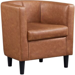 Barrel-shaped Chair Accent Arm Chair Faux Leather Upholstered Club Chair, Brown - Yaheetech