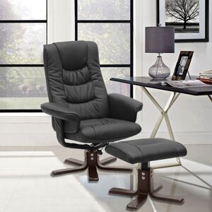 WARMIEHOMY Black Upholstered Swivel Recliner Chair with Ottoman