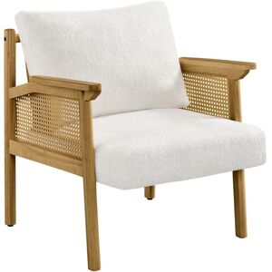 Yaheetech Boucle Upholstered Accent Chair Lounge Chair with Rattan Back and Sides, White