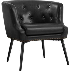 Button Tufted pu Leather Accent Chair Club Chair Barrel Chair, Black - Yaheetech