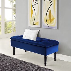 LIVINGANDHOME Buttoned Velvet Ottoman Storage Footstool, Royal Blue