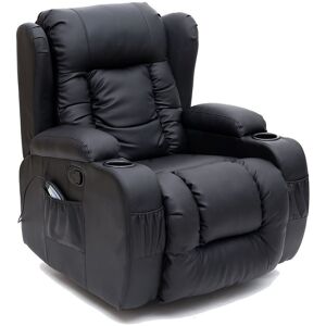 MORE4HOMES Caesar 10 in 1 winged leather recliner chair rocking massage swivel heated black