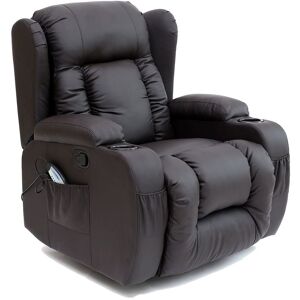 MORE4HOMES Caesar 10 in 1 winged leather recliner chair rocking massage swivel heated brown