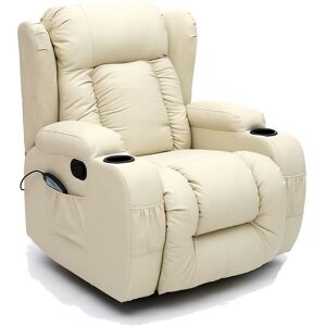 MORE4HOMES Caesar 10 in 1 winged leather recliner chair rocking massage swivel heated cream