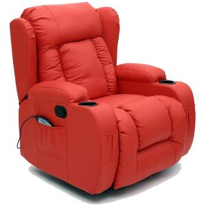 MORE4HOMES Caesar 10 in 1 winged leather recliner chair rocking massage swivel heated red