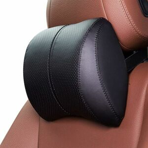 Langray - Car Lumbar Cushion Support & Headrest Neck Cushion Cover pu Leather Memory Foam Pillow for Car Home Chair (Black, Neck Pillow)