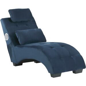 BELIANI Chaise Lounge Modern Dark Blue Velvet Inbuilt Bluetooth Speaker usb Simorre - Blue