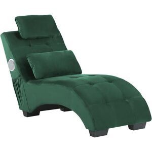 BELIANI Chaise Lounge Modern Emerald Green Velvet Inbuilt Bluetooth Speaker usb Simorre - Green