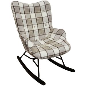 WATSONS Check - Wing Back Rocking / Nursing Chair with Checked Tartan Fabric - Grey / White / Black - Grey / White / Black