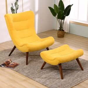 LIVINGANDHOME Chenille Recline Lounge Chair with Footstool, Yellow