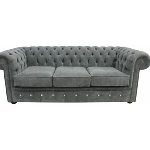 DESIGNER SOFAS 4 U Chesterfield Crystal Diamond 3 Seater Keira Pewter Fabric Sofa Offer