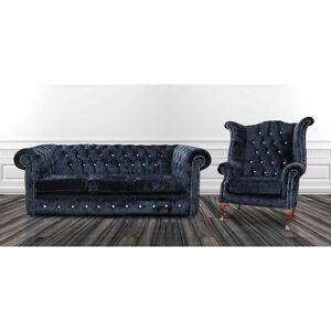 DESIGNER SOFAS 4 U Chesterfield Crystal Diamond 3 Seater+Wing Chair Velvet Sofa Offer