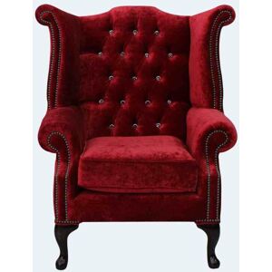 DESIGNER SOFAS 4 U Chesterfield Crystal Queen Anne High Back Wing Chair Modena Pillarbox Red Velvet