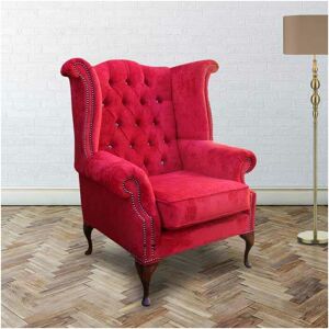 DESIGNER SOFAS 4 U Chesterfield Crystal Queen Anne High Back Wing Chair Post Box Red