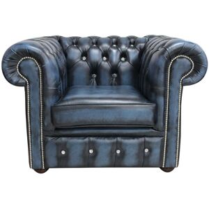 DESIGNER SOFAS 4 U Chesterfield crystallized™ Elements Low Back ArmChair Antique Blue Leather