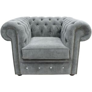 DESIGNER SOFAS 4 U Chesterfield crystallized™ Elements Low Back ArmChair Keira Pewter Fabric