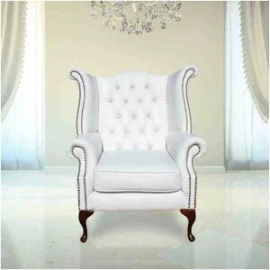 DESIGNER SOFAS 4 U Chesterfield CRYSTALLIZED™ Elements Queen Anne High Back Wing Chair White Leather