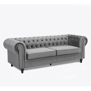 HOME DETAIL Chesterfield Pleat Grey Velvet Sofa 3s