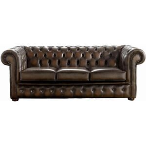 DESIGNER SOFAS 4 U Chesterfield Handmade 3 Seater Sofa Antique Brown Leather