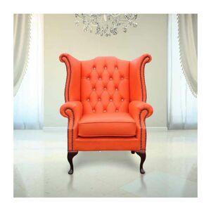 DESIGNER SOFAS 4 U Chesterfield Orange Leather Crystal High Back Wing chair DesignerSofas4U