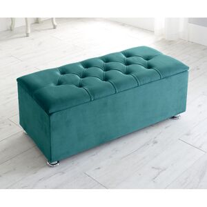 SERENE LIVING Chesterfield Plush Velvet Gas Lift Ottoman Storage Box - Mallard