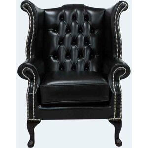 DESIGNER SOFAS 4 U Chesterfield Queen Anne High Back Wing Chair Old English Black Leather