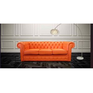 DESIGNER SOFAS 4 U Chesterfield Thomas 3 Seater Settee Mandarin Orange Leather Sofa Offer