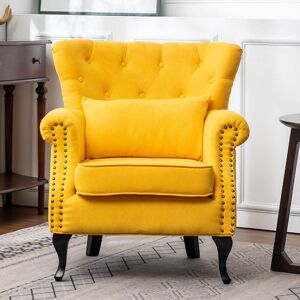 LIVINGANDHOME Chesterfield Armchair Thick Cushion with Lumbar Pillow, Yellow