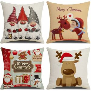 MUMU Christmas Cushion Cover 45x45cm, Set of 4 Christmas Decorative Sofa in Cotton and Linen Christmas for Sofa Bed Bedroom Chair Garden-Merry Christmas