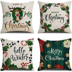 LANGRAY Christmas Pillowcases, 45.7 x 45.7 Cm, 4 Pieces, For The Winter, Decorative Pillows For Couch, Sofa, Bed, Breathable Linen With Hidden Zipper